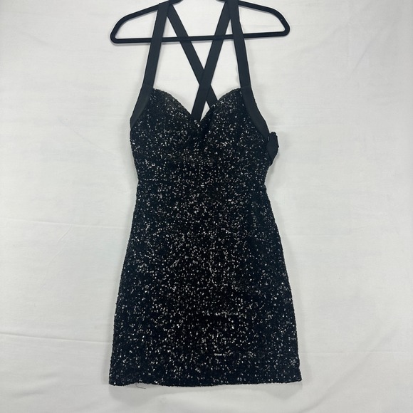La Femme Dresses & Skirts - La Femme Black Sequin Bodycon Cocktail Dress Women's Size 2 Criss Cross‎ Strap